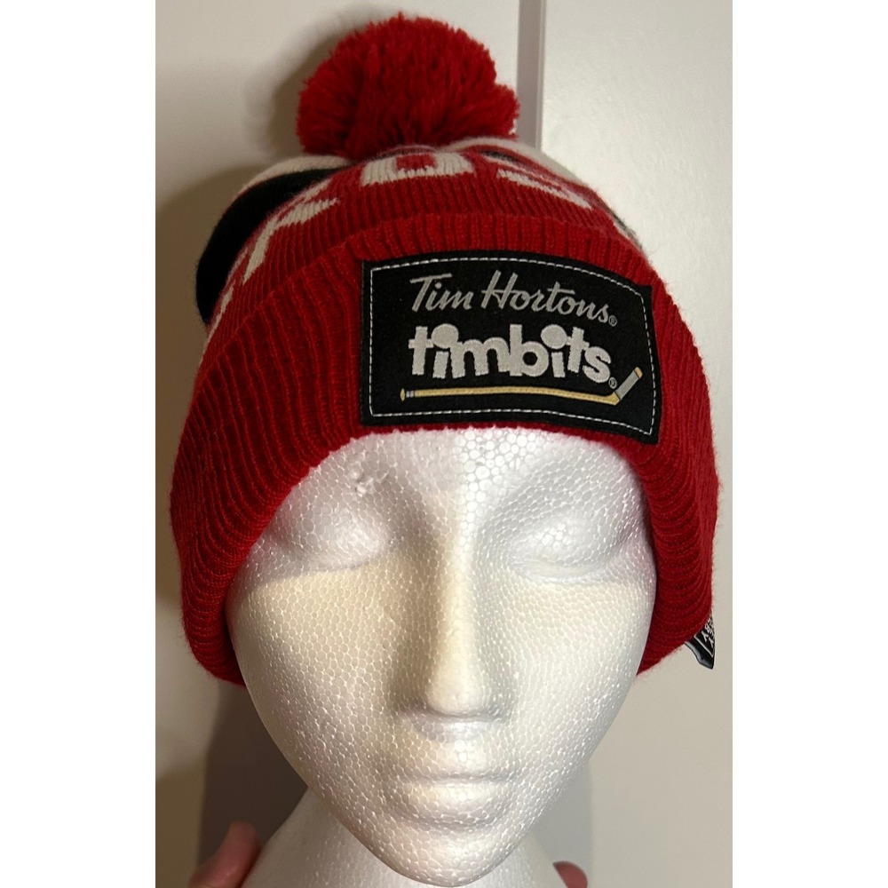 Tim Hortons Timbits Sidney Crosby 87 Knit Beanie Red White Black Pom Hat